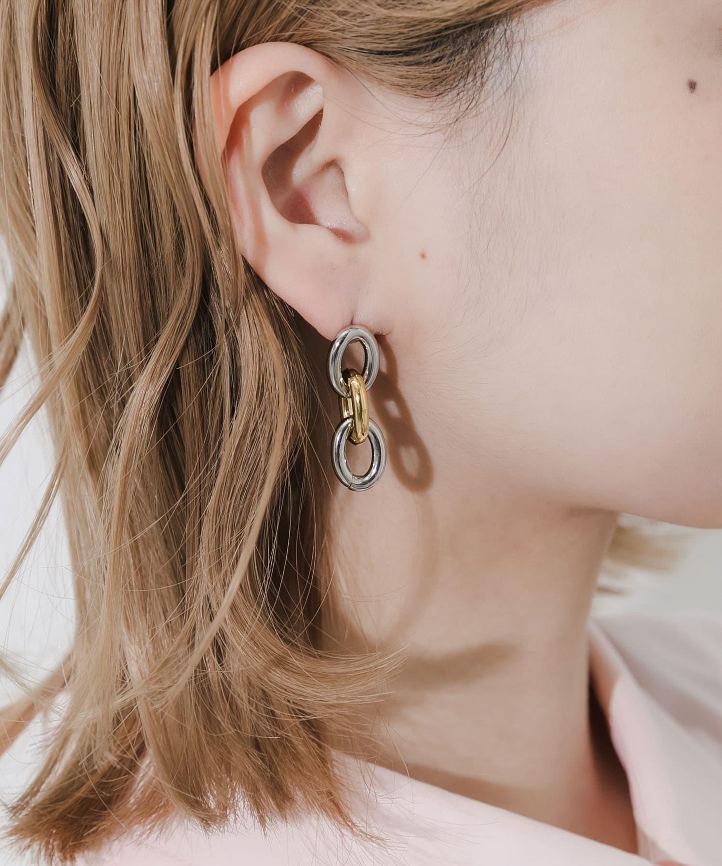 雙色鏈條不鏽鋼耳環