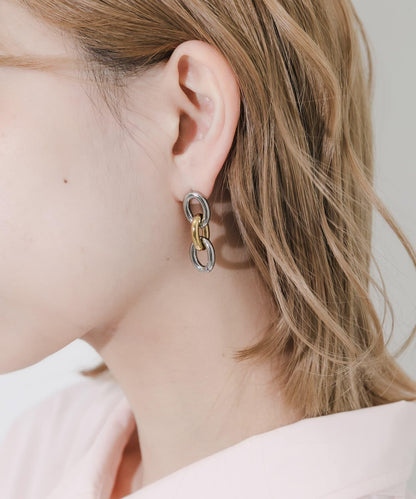 雙色鏈條不鏽鋼耳環