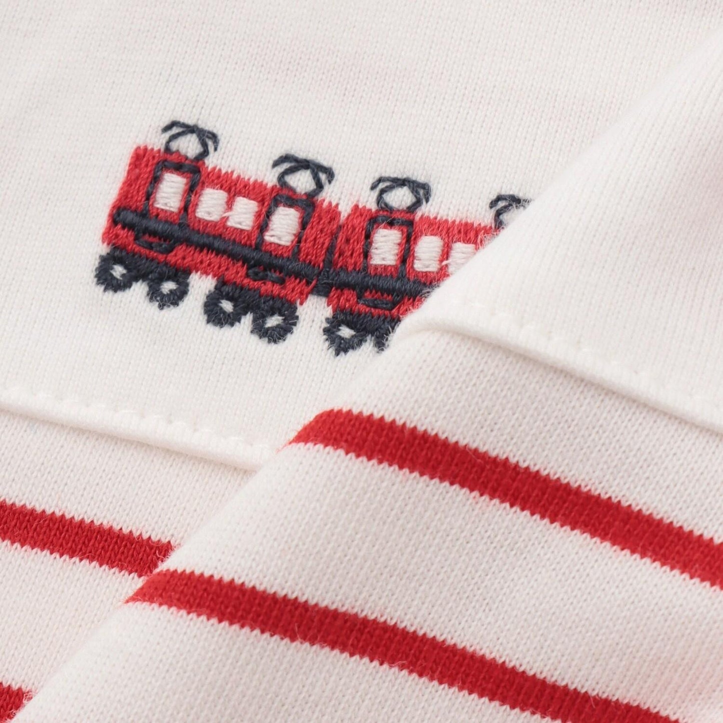 火車刺繡 條紋設計 連體短褲