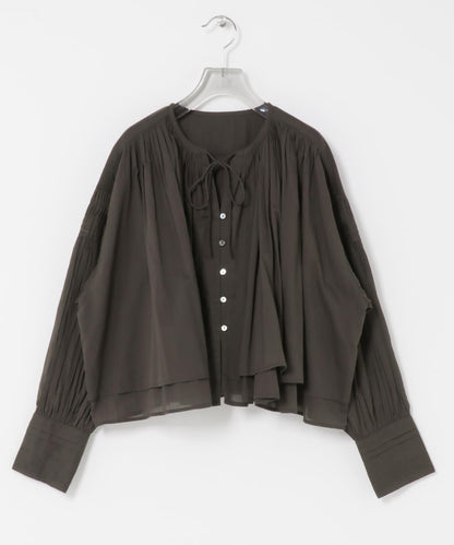 棉質薄紗褶皺短款襯衫