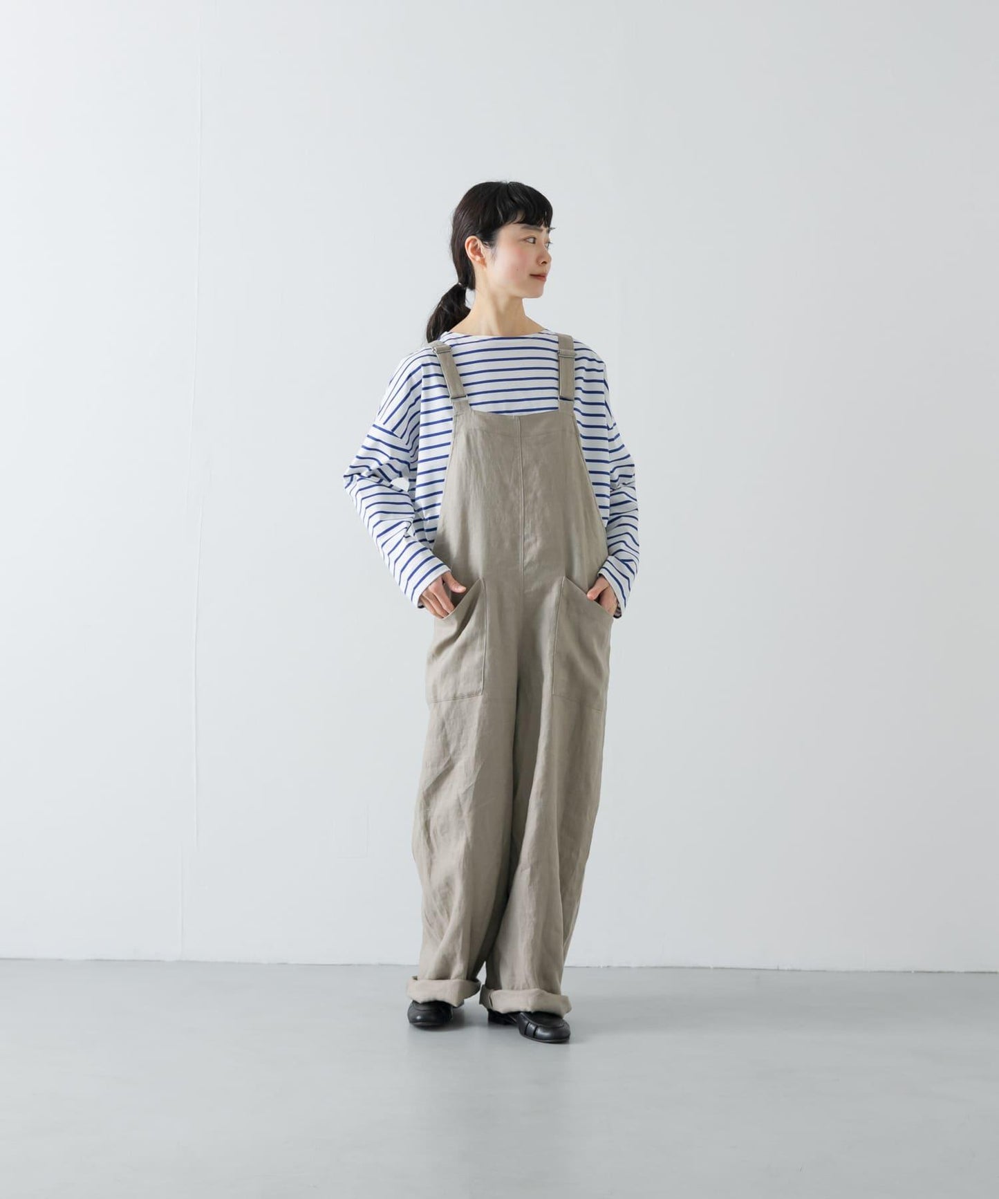 亞麻背交叉連體褲