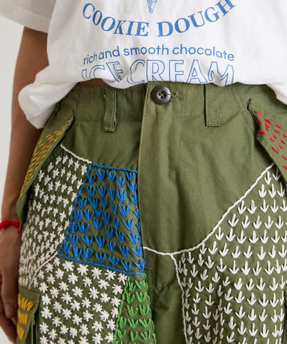 復古手工縫線再造軍裝褲