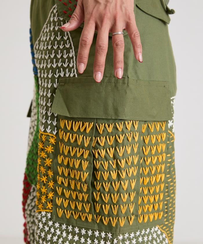 復古手工縫線再造軍裝褲