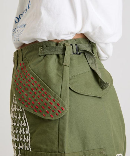 復古手工縫線再造軍裝褲