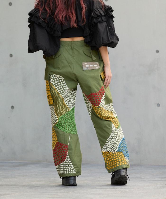 復古手工縫線再造軍裝褲