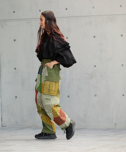 復古手工縫線再造軍裝褲