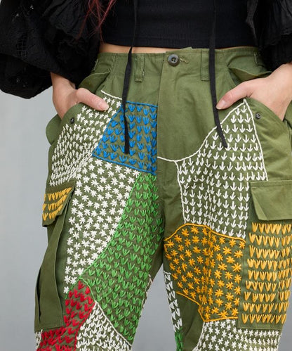 復古手工縫線再造軍裝褲