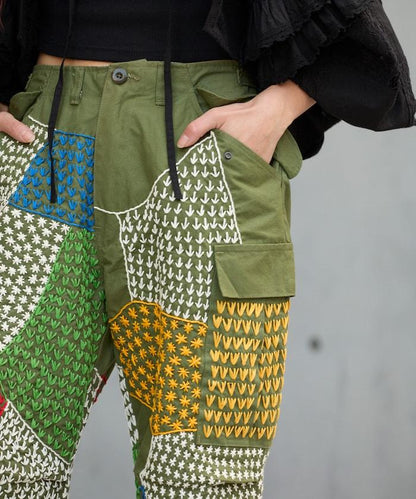 復古手工縫線再造軍裝褲