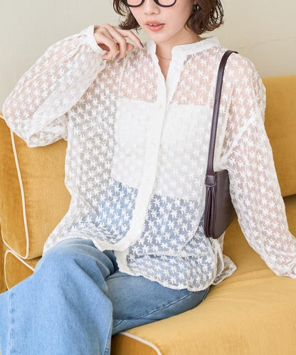 印度蕾絲刺繡長袖襯衫