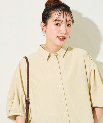 條紋 蝙蝠袖 短款襯衫