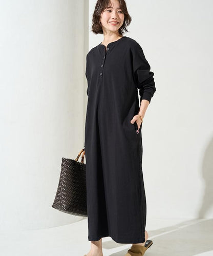 USA棉質 Henley領 長袖 連衣裙