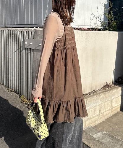 蕾絲裝飾 棉質 罩衫式 吊帶連衣裙