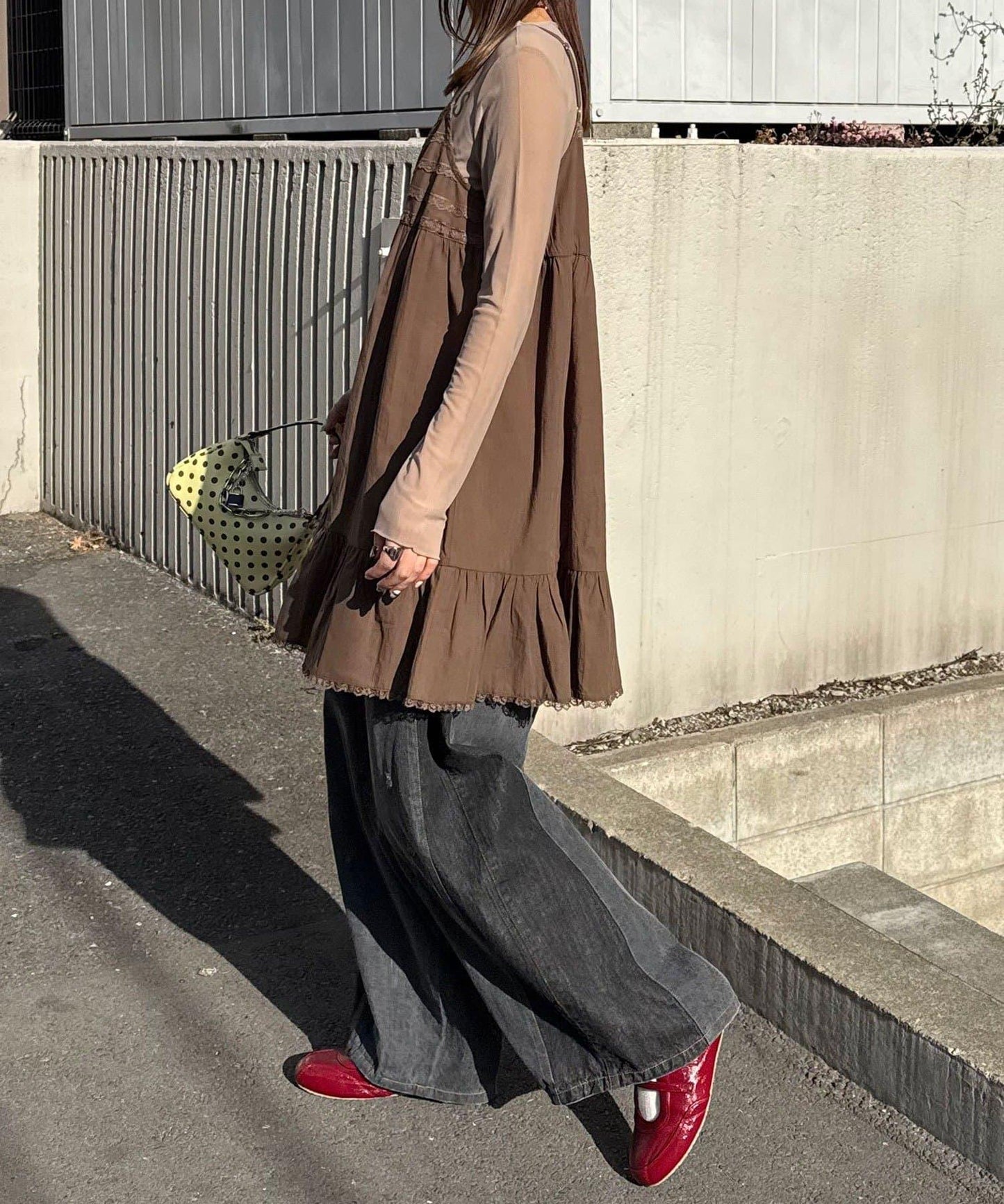 蕾絲裝飾 棉質 罩衫式 吊帶連衣裙