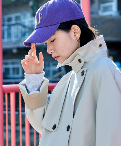 拼色 短款 傘擺設計 風衣
