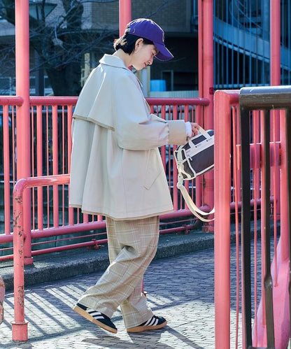 拼色 短款 傘擺設計 風衣