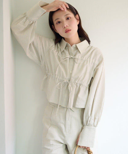 前蝴蝶結條紋襯衫