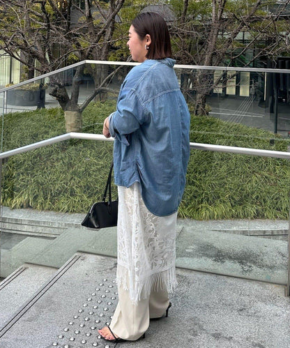 透感牛仔褶襉襯衫