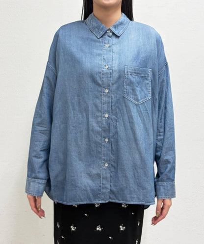 透感牛仔褶襉襯衫