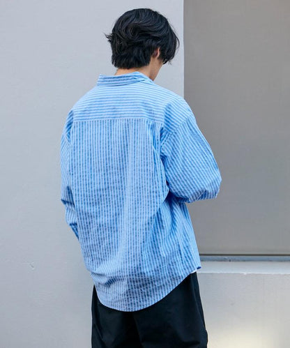 寬鬆版型 標準領 泡泡紗 襯衫
