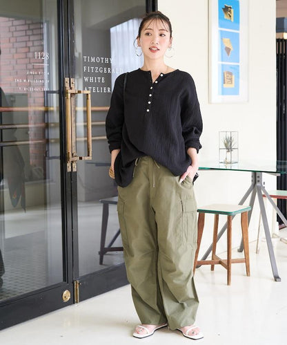 印度雙層紗 Henley紐扣 長袖 上衣