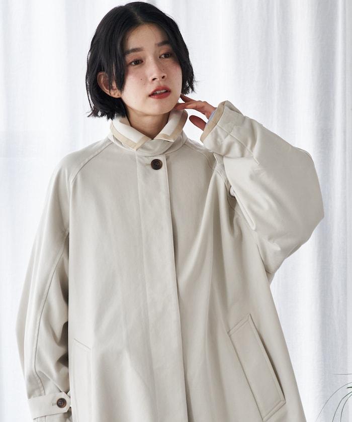 拼色立領大衣