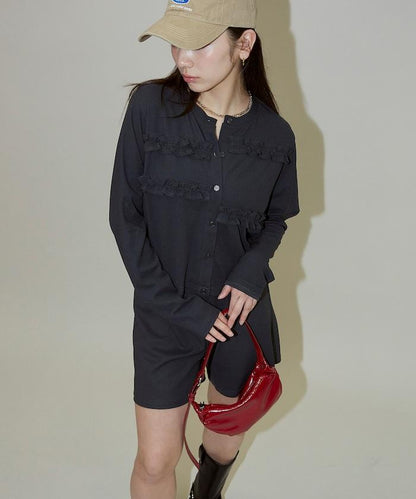 荷葉邊設計 開衫短褲 套裝