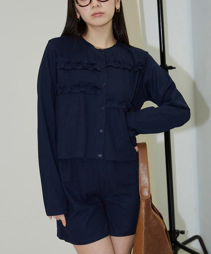 荷葉邊設計 開衫短褲 套裝