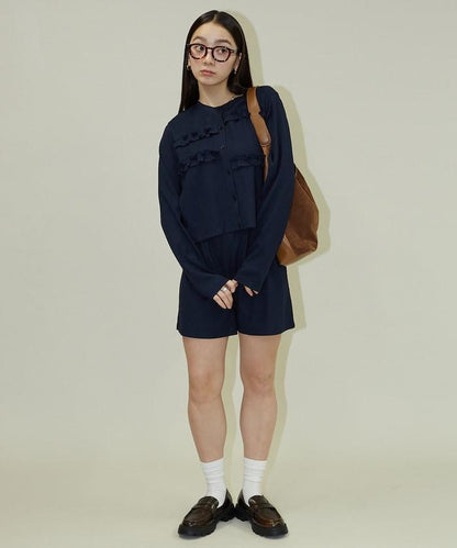 荷葉邊設計 開衫短褲 套裝