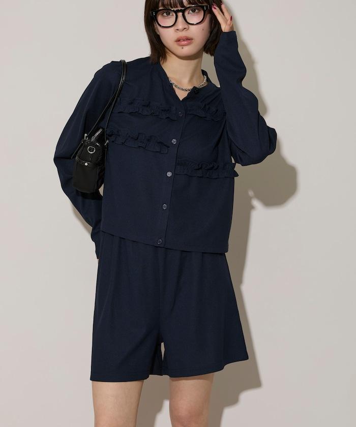 荷葉邊設計 開衫短褲 套裝