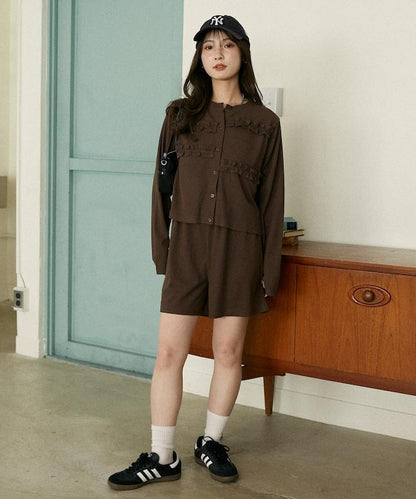 荷葉邊設計 開衫短褲 套裝