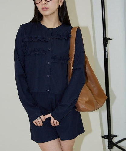 荷葉邊設計 開衫短褲 套裝