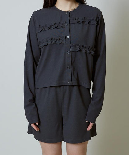 荷葉邊設計 開衫短褲 套裝