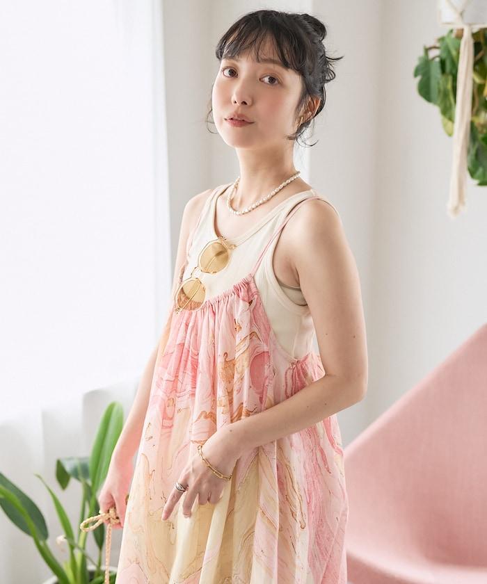 印度大理石印花吊帶連衣裙