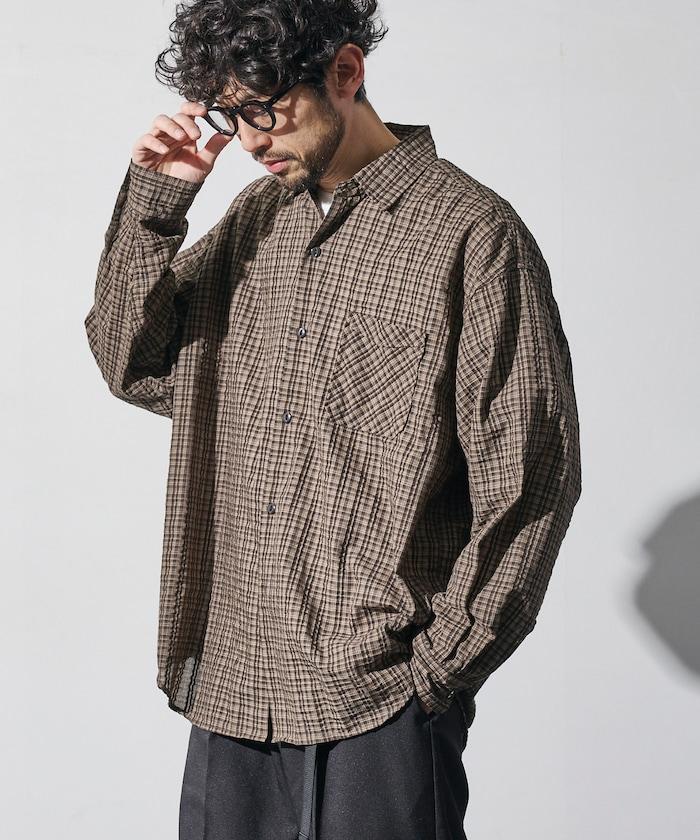 泡泡紗 標準領 長袖 格紋 襯衫（特別款）