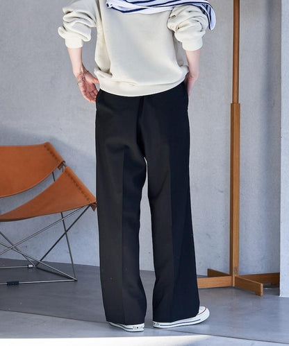 接觸冷感 UVカット LINEN TOUCH 褶飾 彈力 休閒褲