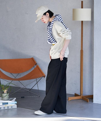 接觸冷感 UVカット LINEN TOUCH 褶飾 彈力 休閒褲