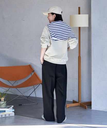 接觸冷感 UVカット LINEN TOUCH 褶飾 彈力 休閒褲