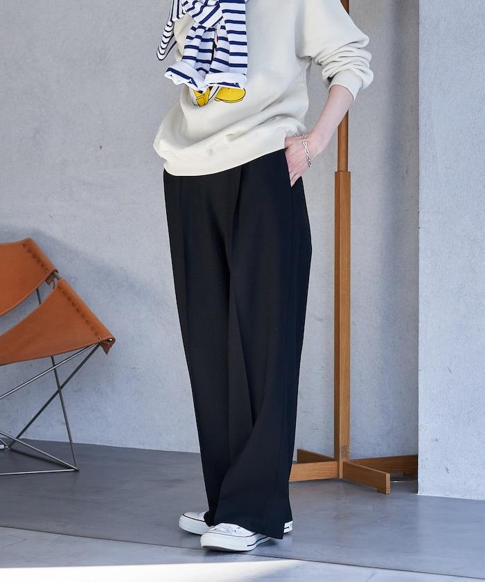 接觸冷感 UVカット LINEN TOUCH 褶飾 彈力 休閒褲