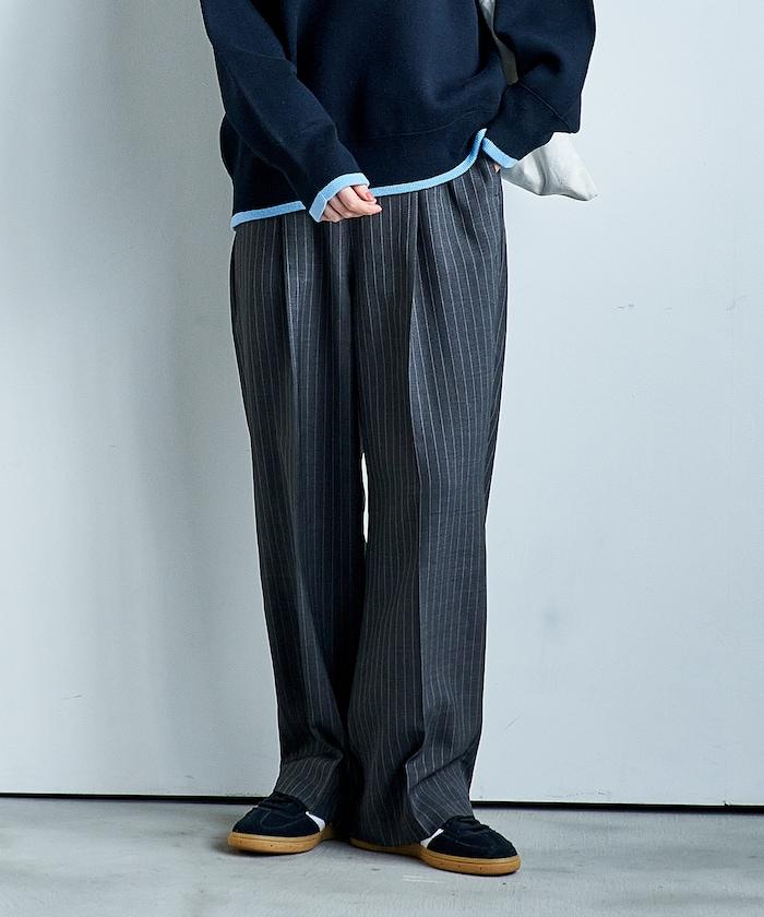 接觸冷感 UVカット LINEN TOUCH 褶飾 彈力 休閒褲
