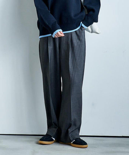 接觸冷感 UVカット LINEN TOUCH 褶飾 彈力 休閒褲