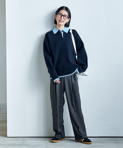 接觸冷感 UVカット LINEN TOUCH 褶飾 彈力 休閒褲