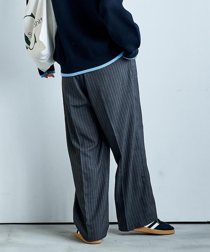 接觸冷感 UVカット LINEN TOUCH 褶飾 彈力 休閒褲