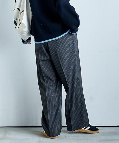 接觸冷感 UVカット LINEN TOUCH 褶飾 彈力 休閒褲