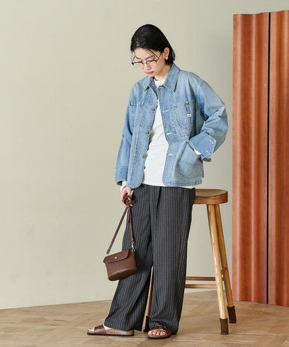 接觸冷感 UVカット LINEN TOUCH 褶飾 彈力 休閒褲