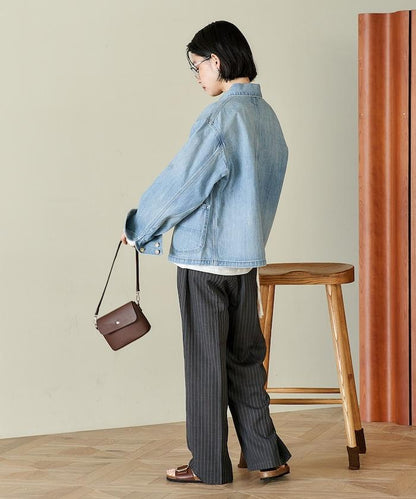 接觸冷感 UVカット LINEN TOUCH 褶飾 彈力 休閒褲