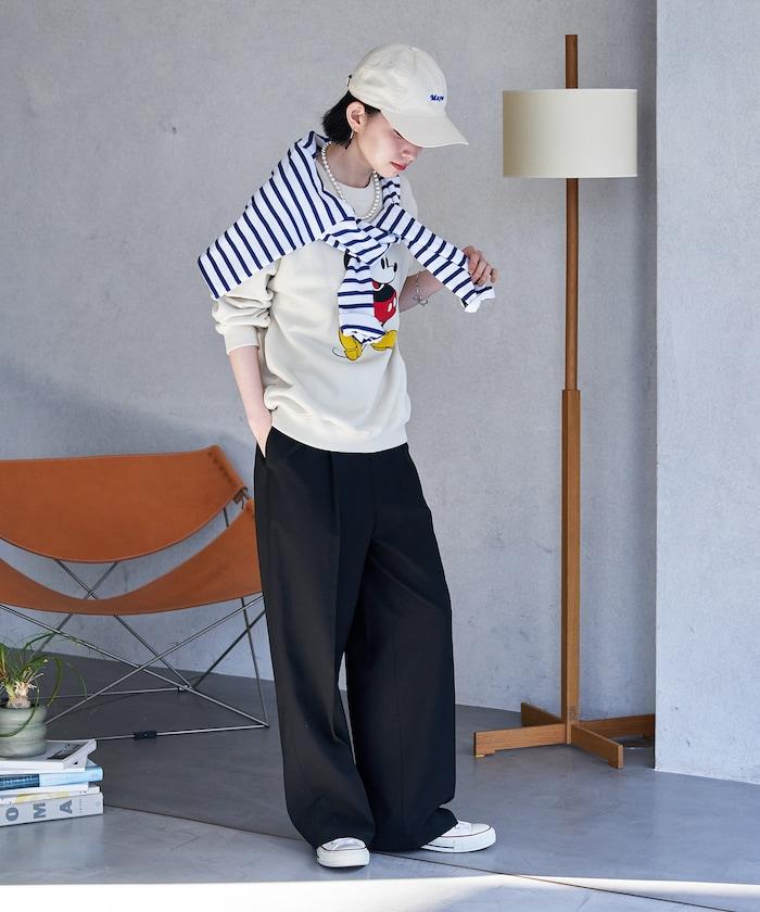 接觸冷感 UVカット LINEN TOUCH 褶飾 彈力 休閒褲