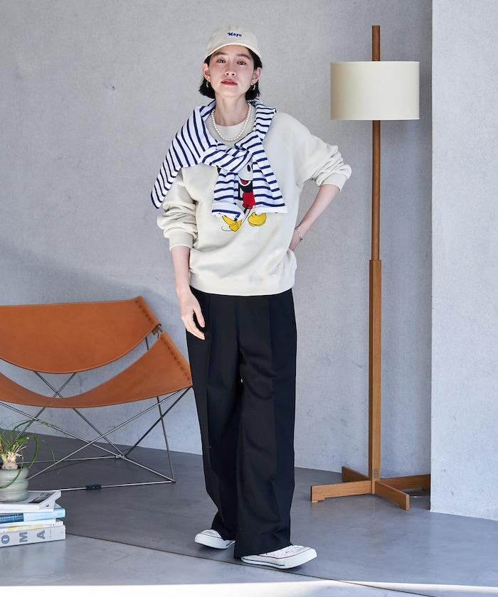 接觸冷感 UVカット LINEN TOUCH 褶飾 彈力 休閒褲