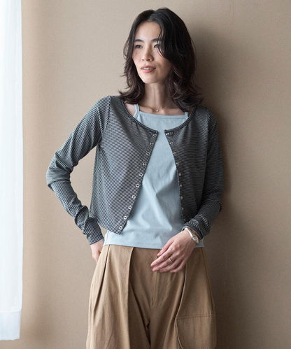 疊穿組合 條紋設計 針織開衫＋吊帶背心套裝