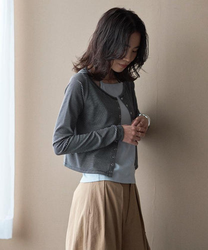 疊穿組合 條紋設計 針織開衫＋吊帶背心套裝