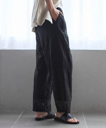 拼接蕾絲鬆緊腰休閒褲（可成套搭配）